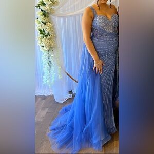 Blue Formal Beaded Maxi Dress